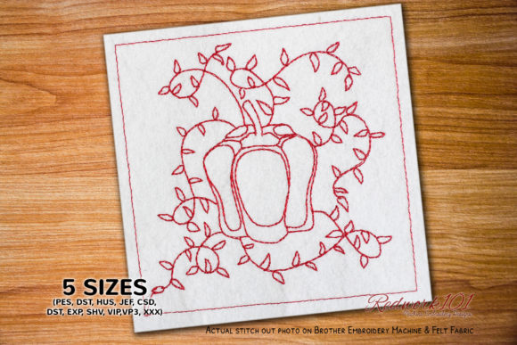 Bell Pepper with Plant Redwork: A Festive Addition
