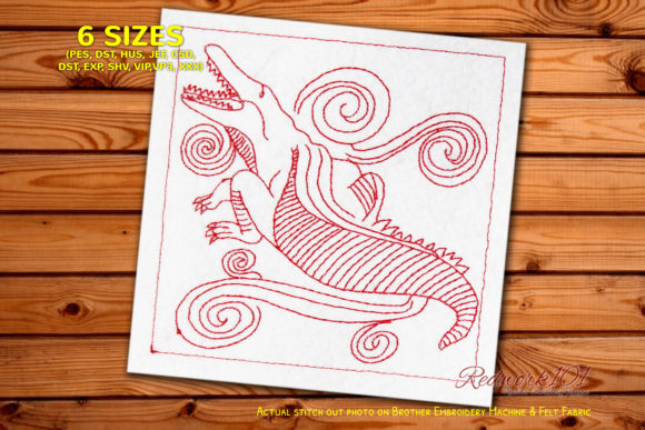 Crocodile Redwork: A Versatile Embroidery Design