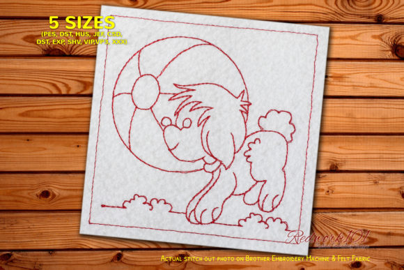 Cute Dog Chasing a Ball Redwork