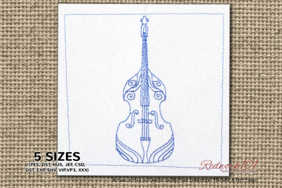 Double Bass Bluework: A Melodic Embroidery Design