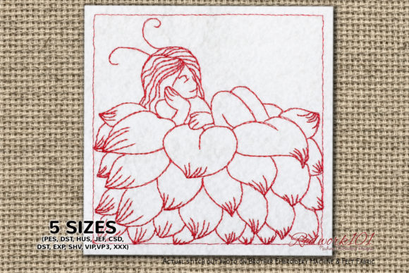 Fairy is Sleeping in Flower Bluework: A Charming Embroidery Design