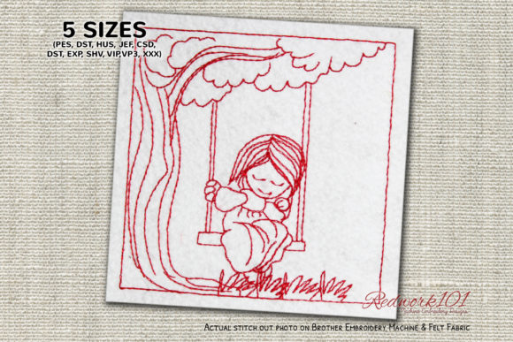 Girl Sitting on the Swing Redwork: A Charming Addition