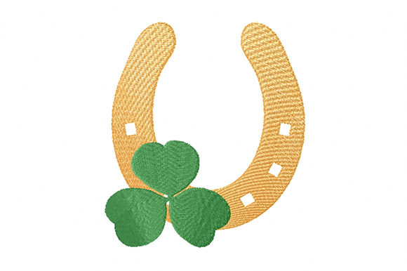 Gold Horseshoe with Four Leaf Clover: A Lucky Embroidery