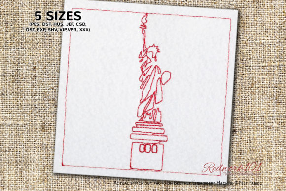 Statue of Liberty, New York Redwork Embroidery